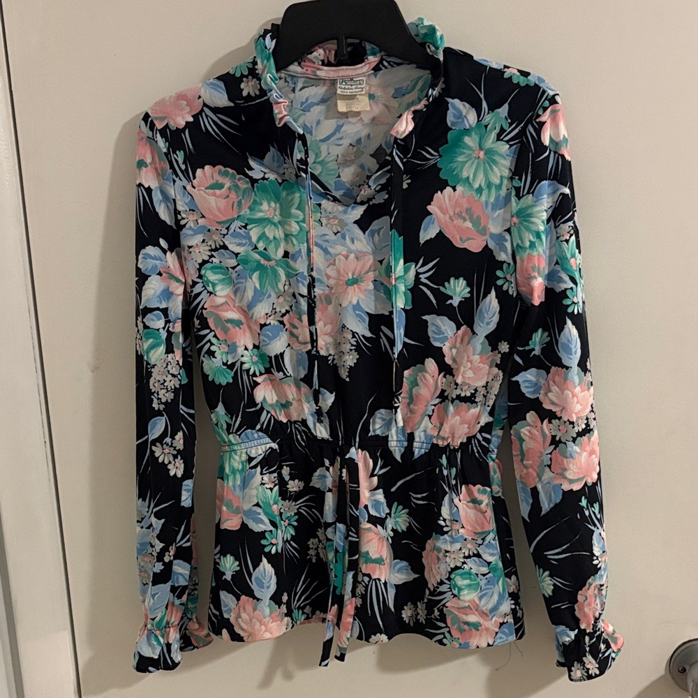 Vintage Kmart Floral Blouse-Black, Pink, Green